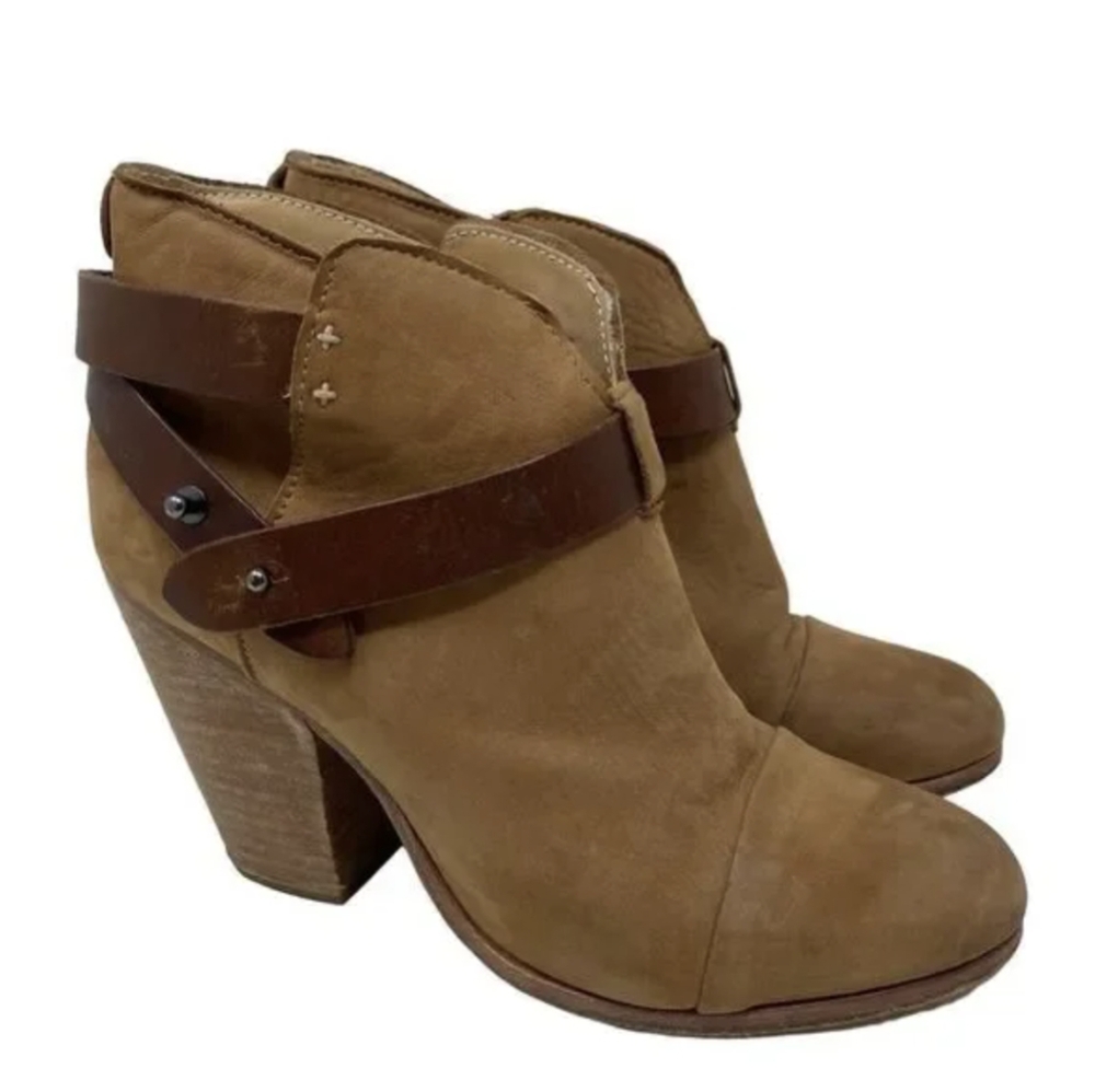 RAG & BONE* Harrow leather ankle boots w/ contrasting harness strap block heel